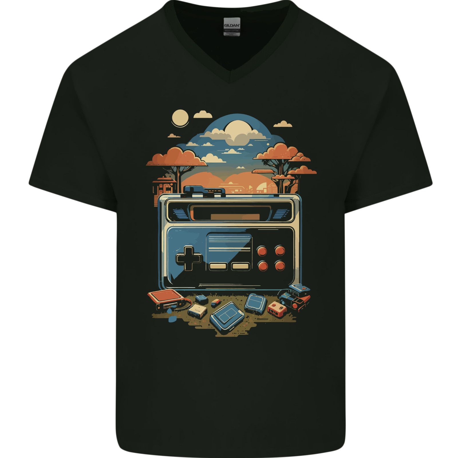 레트로 게임 그래픽 비디오 게임 게이머 남성 V넥 면  - Retro Gaming Juegos 리뷰 및 가격