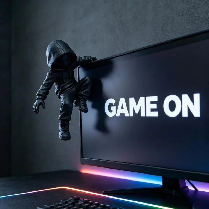 후드를 쓴 등반가 모형 장식품, 검은색 3D 프린팅 펜 - Retro Gaming Desk Setup 리뷰 및 가격